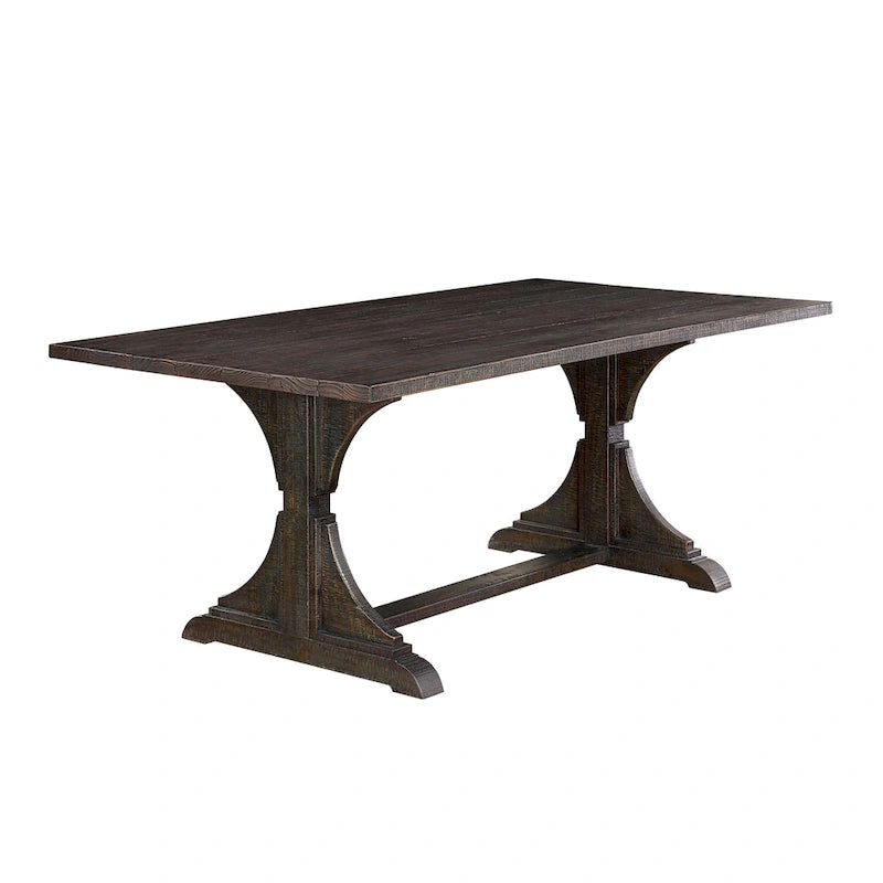 Antique Black / Natural Tone Rustic Solid Wood Dining Table, Seats 6