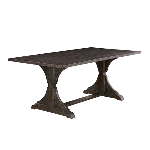 Antique Black / Natural Tone Rustic Solid Wood Dining Table, Seats 6