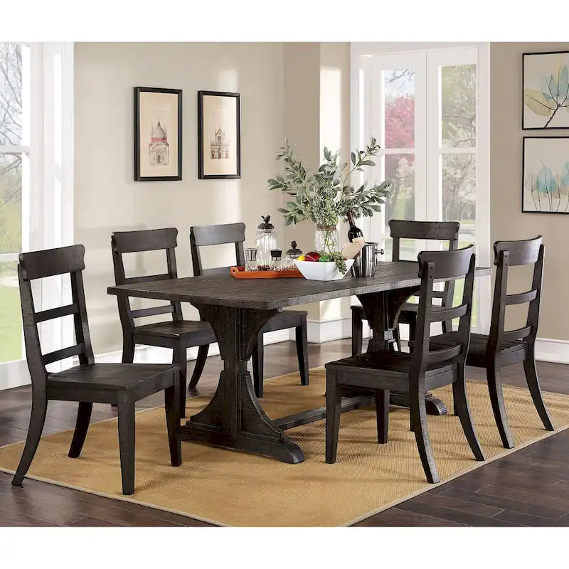 Antique Black / Natural Tone Rustic Solid Wood Dining Table, Seats 6