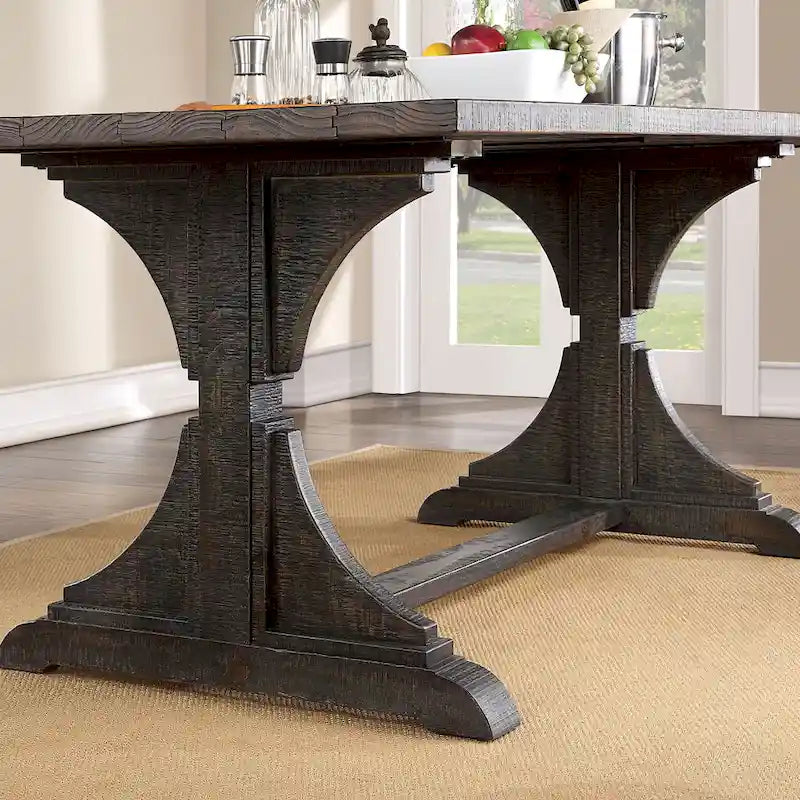 Antique Black / Natural Tone Rustic Solid Wood Dining Table, Seats 6