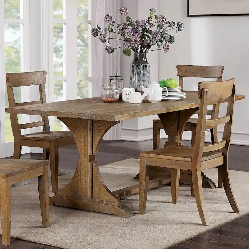 Antique Black / Natural Tone Rustic Solid Wood Dining Table, Seats 6