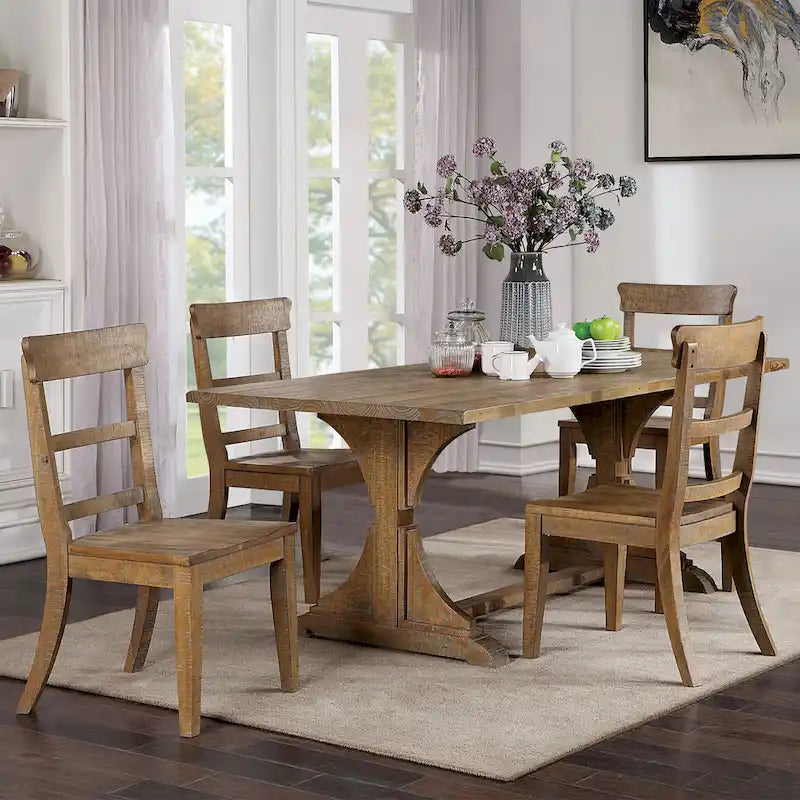 Antique Black / Natural Tone Rustic Solid Wood Dining Table, Seats 6