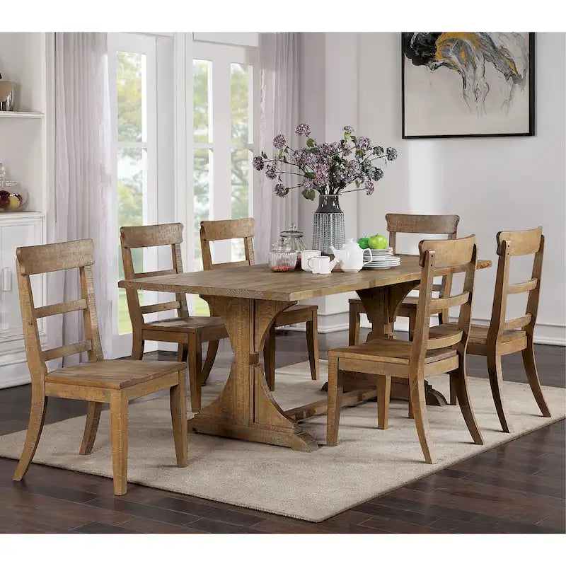 Antique Black / Natural Tone Rustic Solid Wood Dining Table, Seats 6