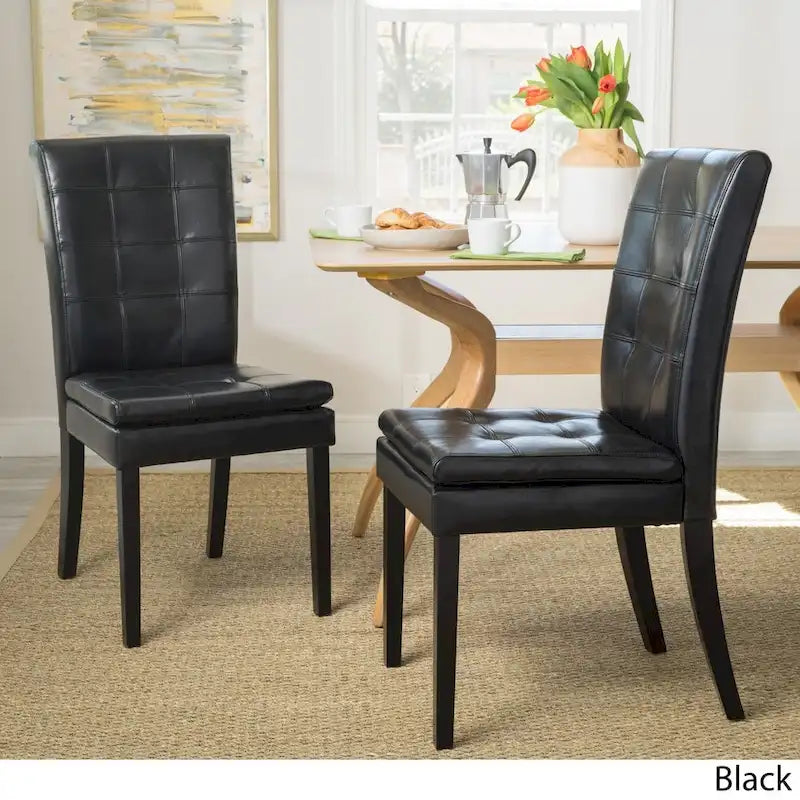 Black Tufted Leather Dining Chair, Set of 2