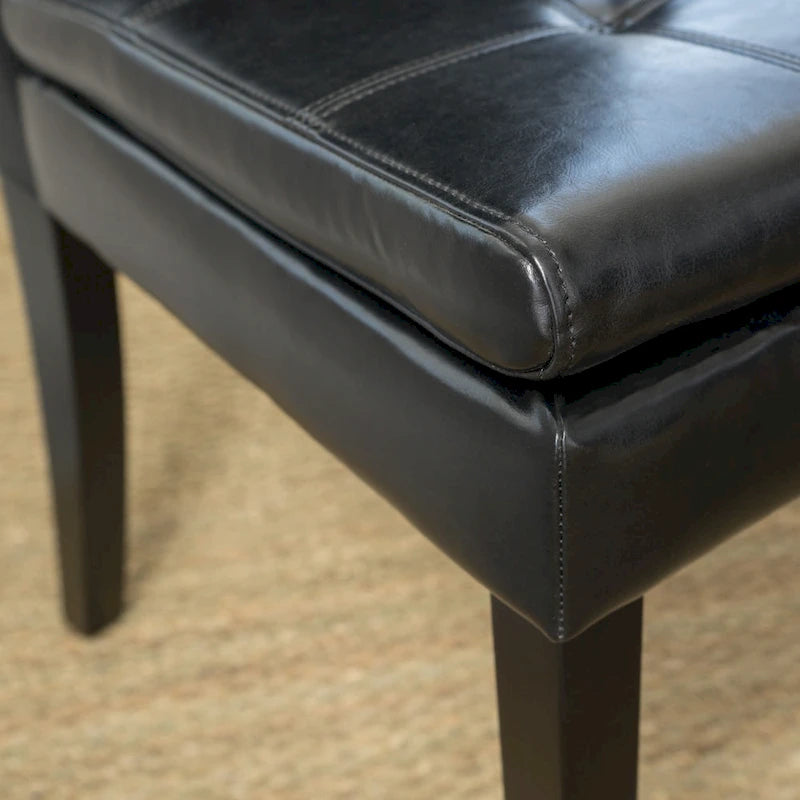 Black Tufted Leather Dining Chair, Set of 2