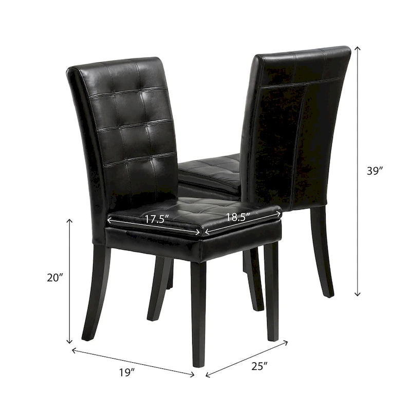 Black Tufted Leather Dining Chair, Set of 2