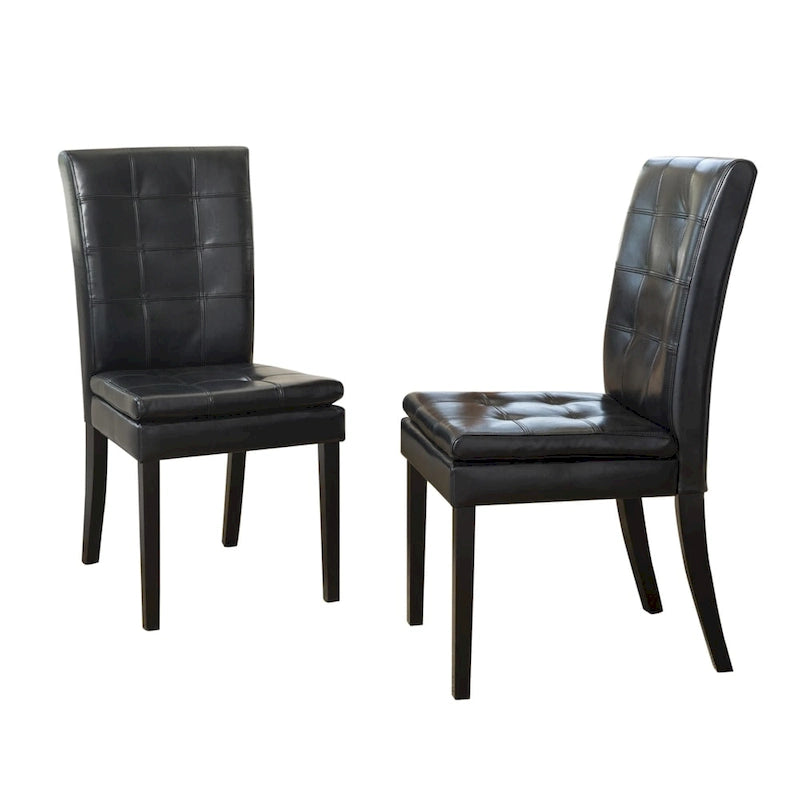 Black Tufted Leather Dining Chair, Set of 2