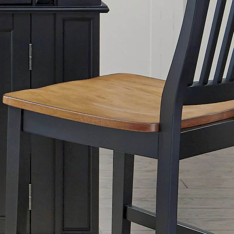 Black Counter Height Bar Stool, Single, Distressed Oak Finish