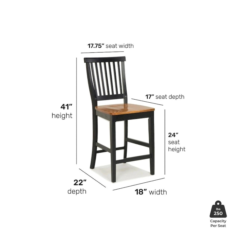 Black Counter Height Bar Stool, Single, Distressed Oak Finish