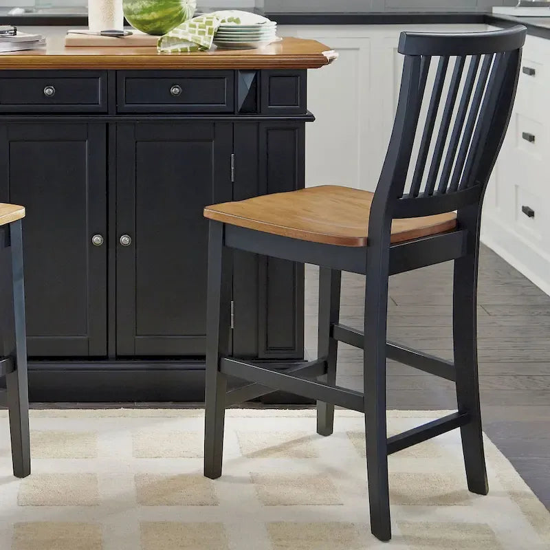 Black Counter Height Bar Stool, Single, Distressed Oak Finish