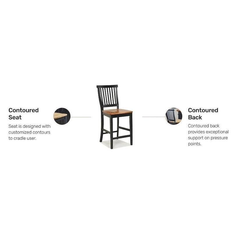 Black Counter Height Bar Stool, Single, Distressed Oak Finish