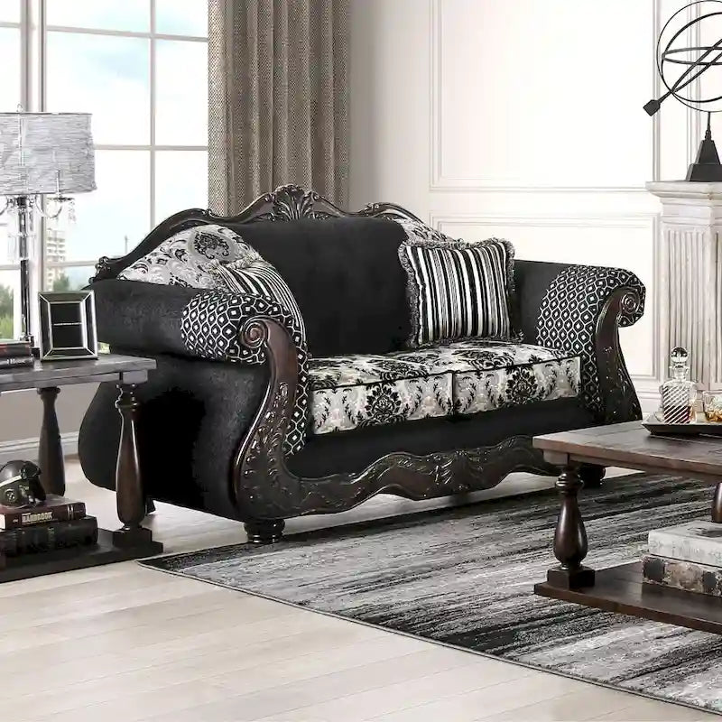 Dhumketu Traditional Black Fabric Semi-Firm Loveseat by 