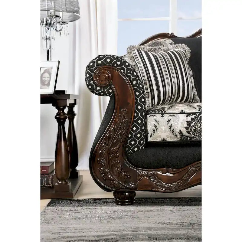 Dhumketu Traditional Black Fabric Semi-Firm Loveseat by