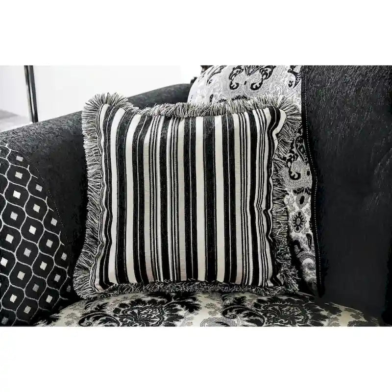 Dhumketu Traditional Black Fabric Semi-Firm Loveseat by