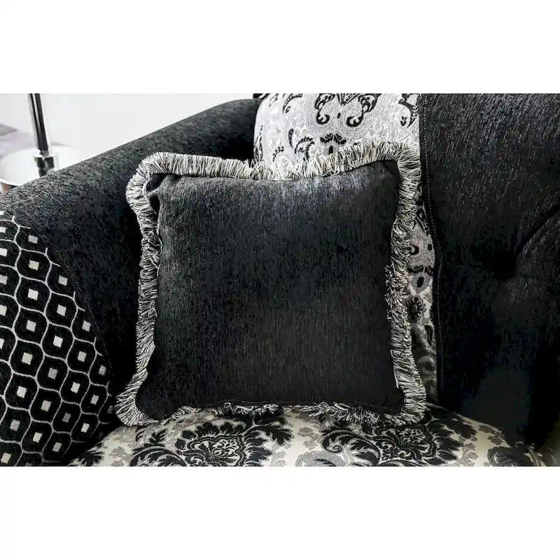 Dhumketu Traditional Black Fabric Semi-Firm Loveseat by