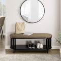 Black/Brown Upholstered Storage Bench with Lower Shelf, Seats 2