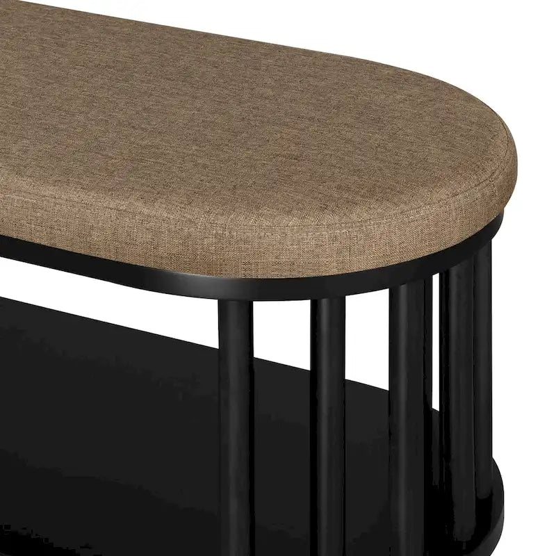Black/Brown Upholstered Storage Bench with Lower Shelf, Seats 2