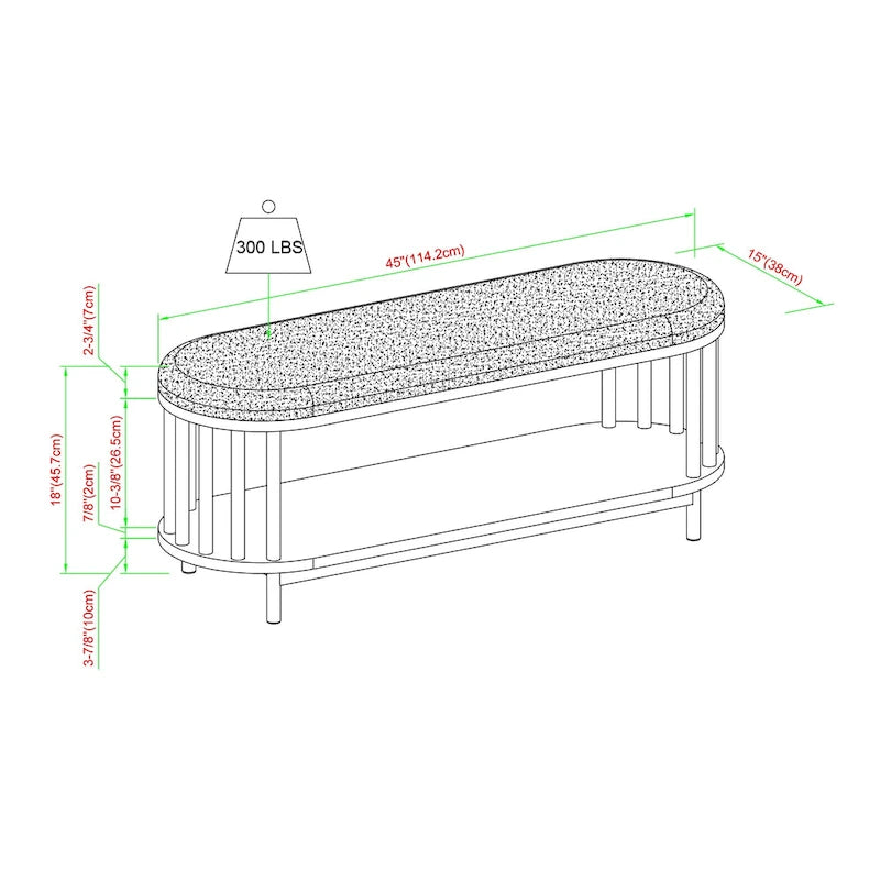 Black/Brown Upholstered Storage Bench with Lower Shelf, Seats 2