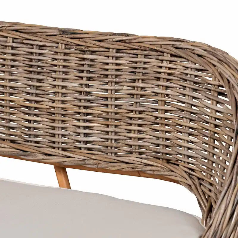 Greywashed & White Rattan Corner Bench Set, 2-Piece, 2-Person