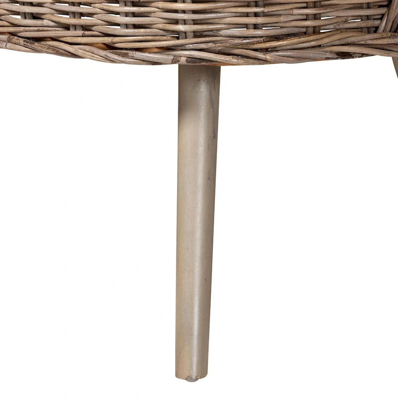 Greywashed & White Rattan Corner Bench Set, 2-Piece, 2-Person