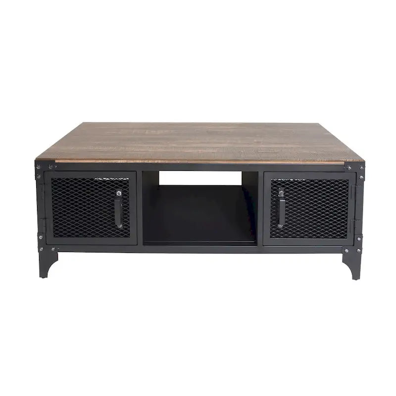 Conner Rustic Black and Dark Walnut 48-inch Steel Storage Coffee Table by Furniture of America