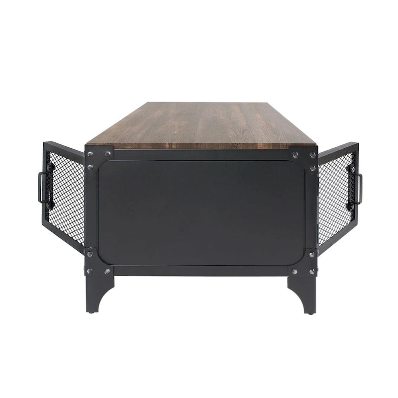 Conner Rustic Black and Dark Walnut 48-inch Steel Storage Coffee Table by Furniture of America