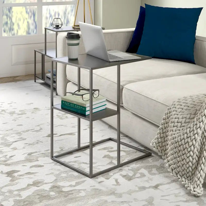 Gunmetal Gray / Blackened Bronze C-Shaped Steel Side Table for 1
