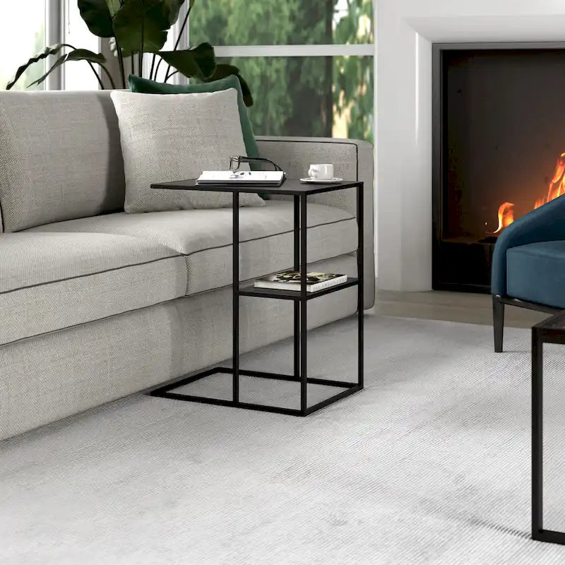 Gunmetal Gray / Blackened Bronze C-Shaped Steel Side Table for 1