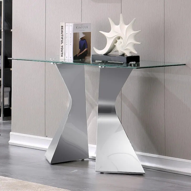 Silver / Gold Console Table, Contemporary Style, 51" Tempered Glass Top