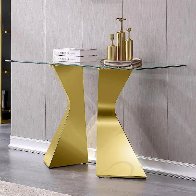 Silver / Gold Console Table, Contemporary Style, 51" Tempered Glass Top