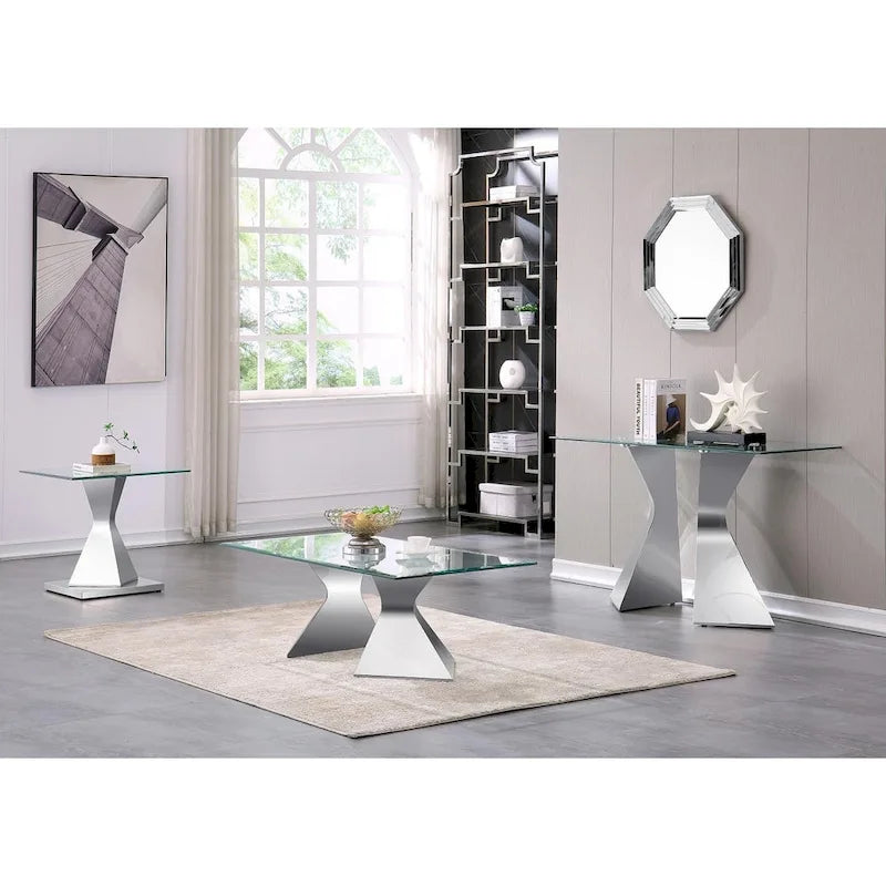 Silver / Gold Console Table, Contemporary Style, 51" Tempered Glass Top