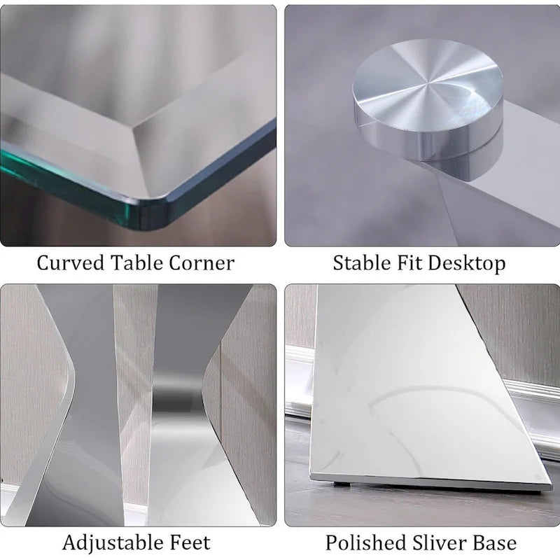 Silver / Gold Console Table, Contemporary Style, 51" Tempered Glass Top