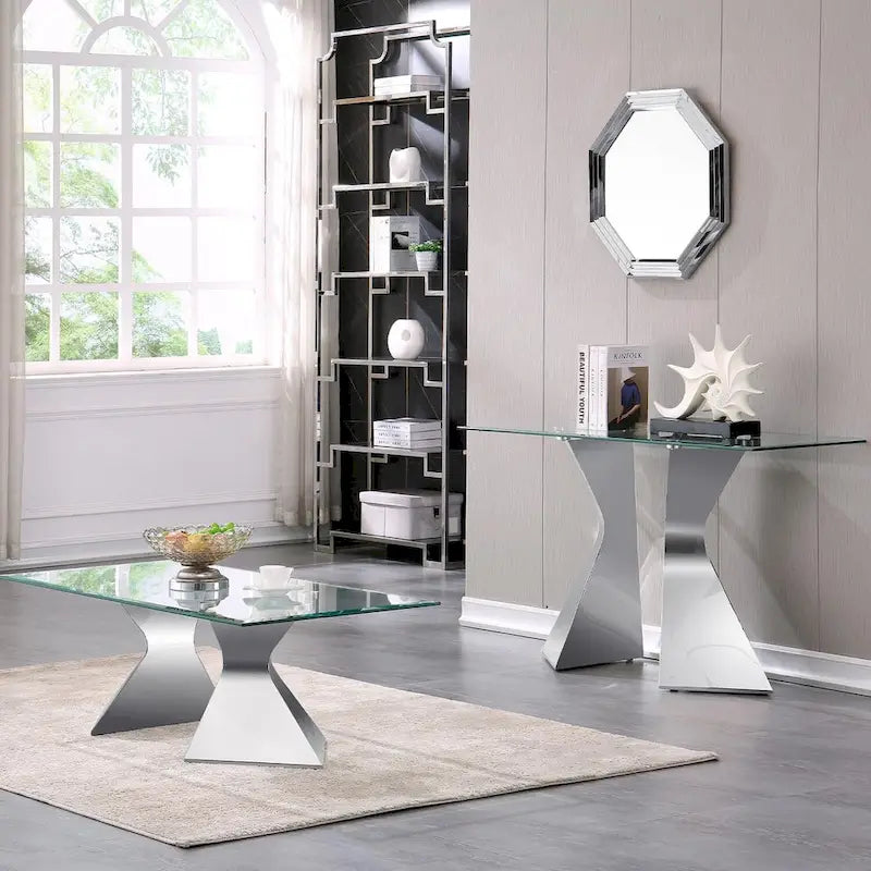Silver / Gold Console Table, Contemporary Style, 51" Tempered Glass Top