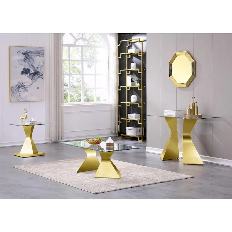 Silver / Gold Console Table, Contemporary Style, 51" Tempered Glass Top