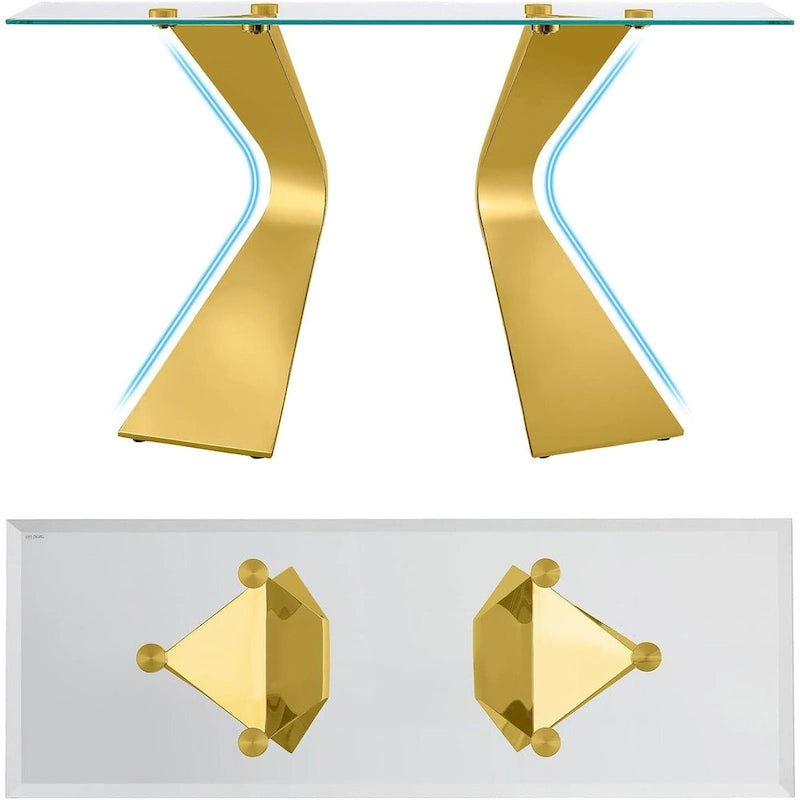 Silver / Gold Console Table, Contemporary Style, 51" Tempered Glass Top