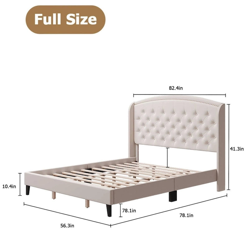 Beige / Grey / Black Velvet Wingback Upholstered Bed Frame, Full Size, For 2