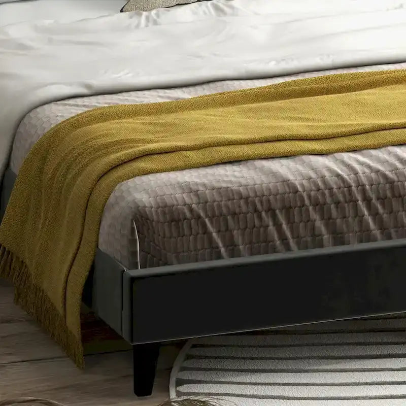 Beige / Grey / Black Velvet Wingback Upholstered Bed Frame, Full Size, For 2