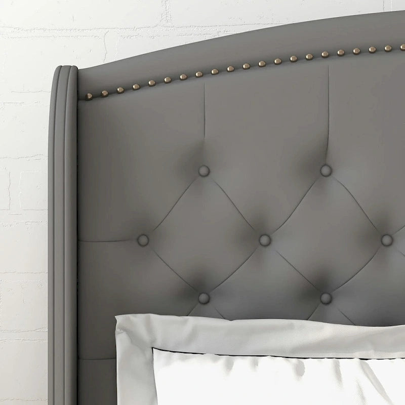 Beige / Grey / Black Velvet Wingback Upholstered Bed Frame, Full Size, For 2