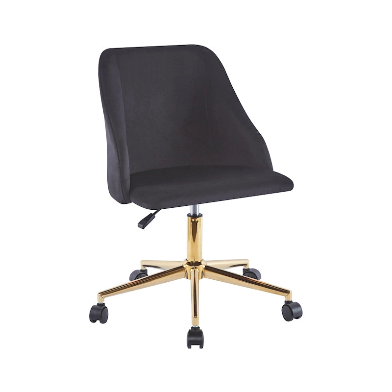 Velvet Swivel Office Chair with Gold Legs, Armless, Single Seat