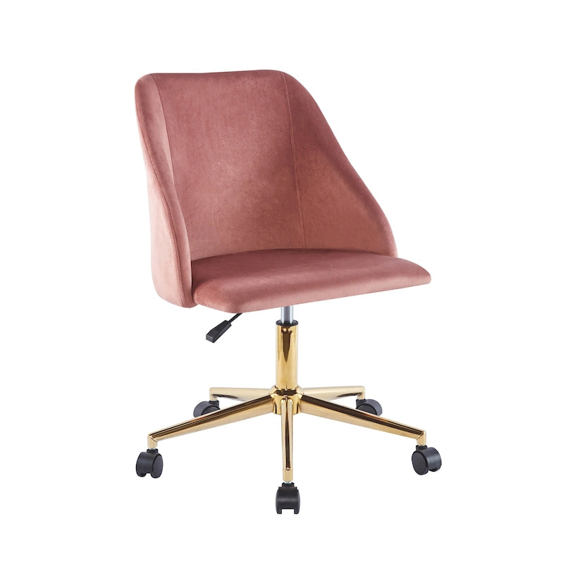 Velvet Swivel Office Chair with Gold Legs, Armless, Single Seat