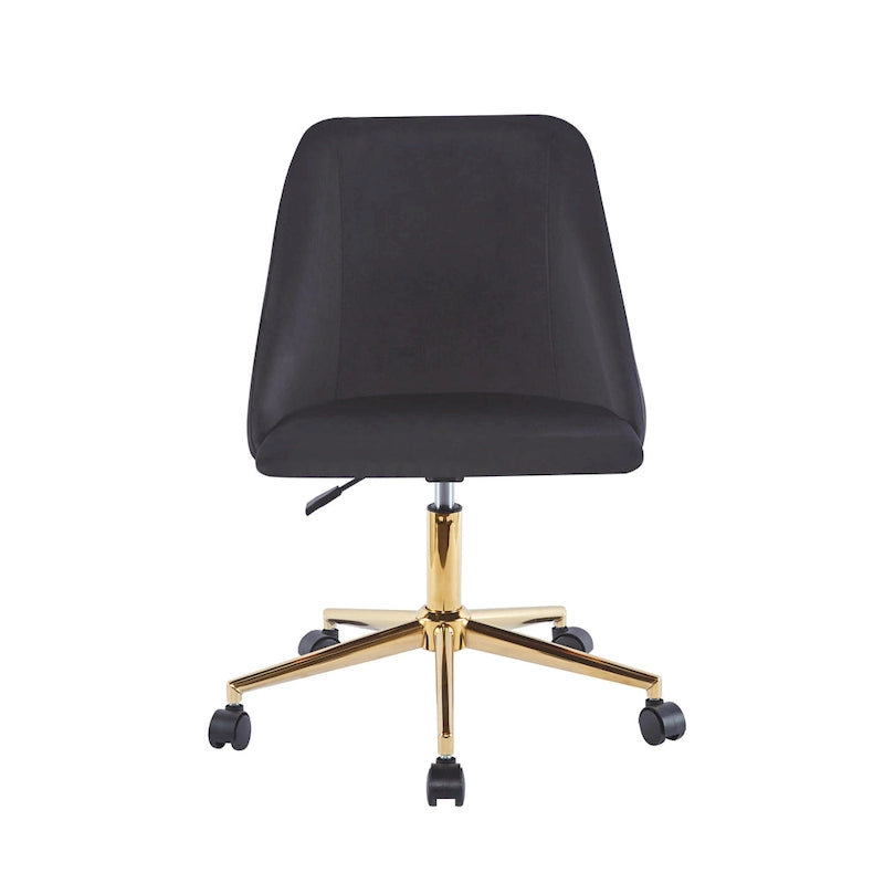Velvet Swivel Office Chair with Gold Legs, Armless, Single Seat