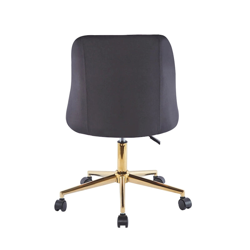 Velvet Swivel Office Chair with Gold Legs, Armless, Single Seat