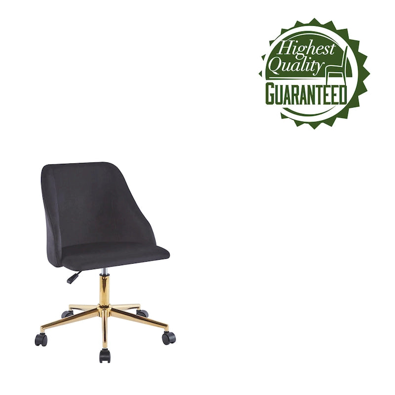 Velvet Swivel Office Chair with Gold Legs, Armless, Single Seat