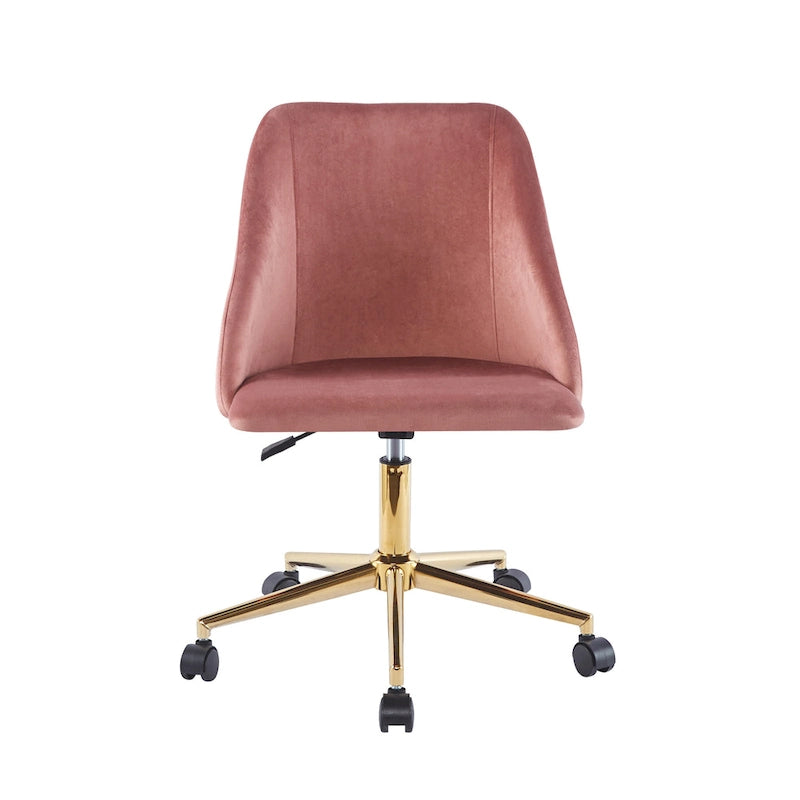 Velvet Swivel Office Chair with Gold Legs, Armless, Single Seat