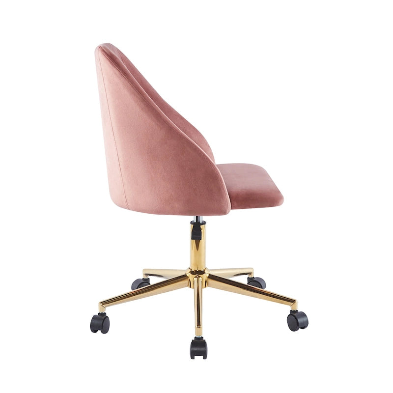 Velvet Swivel Office Chair with Gold Legs, Armless, Single Seat
