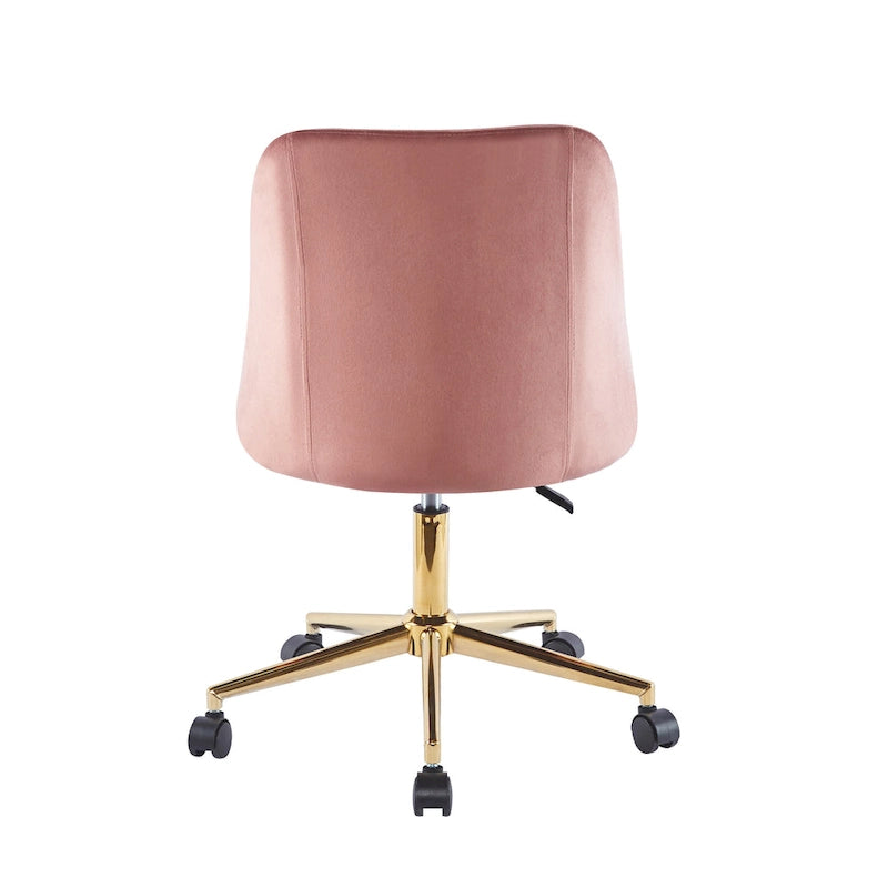 Velvet Swivel Office Chair with Gold Legs, Armless, Single Seat