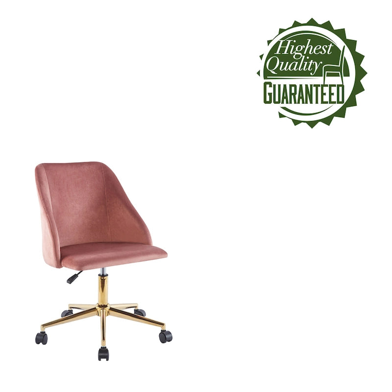 Velvet Swivel Office Chair with Gold Legs, Armless, Single Seat