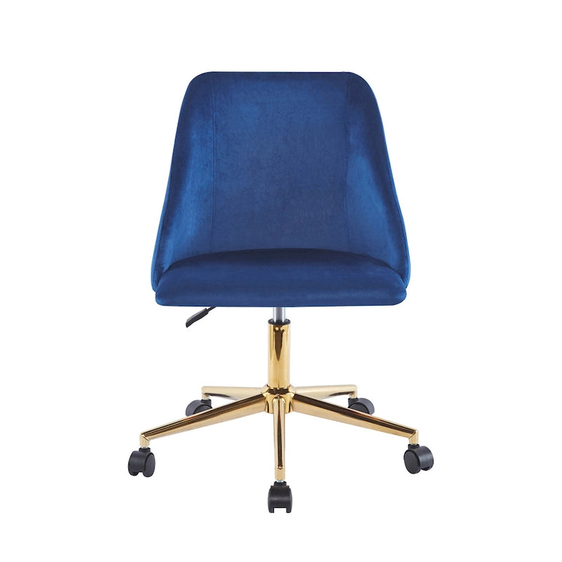 Velvet Swivel Office Chair with Gold Legs, Armless, Single Seat