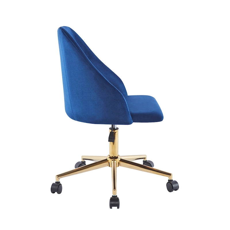Velvet Swivel Office Chair with Gold Legs, Armless, Single Seat