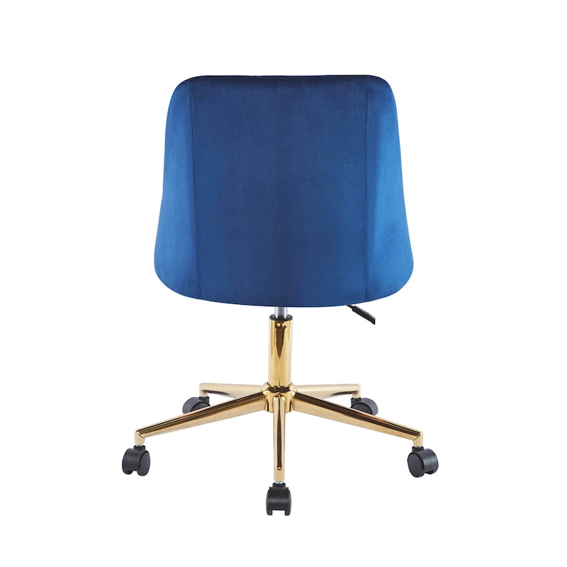 Velvet Swivel Office Chair with Gold Legs, Armless, Single Seat